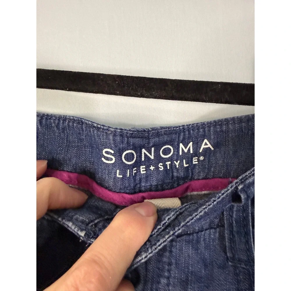 Sonoma Denim Cargo Skort Womens‎ 10 Blue Excellent Embroidered Utility Mini